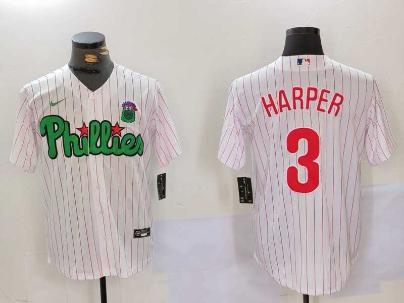 Men%27s Philadelphia Phillies #3 Bryce Harper White Green Cool Base Stitched Jersey